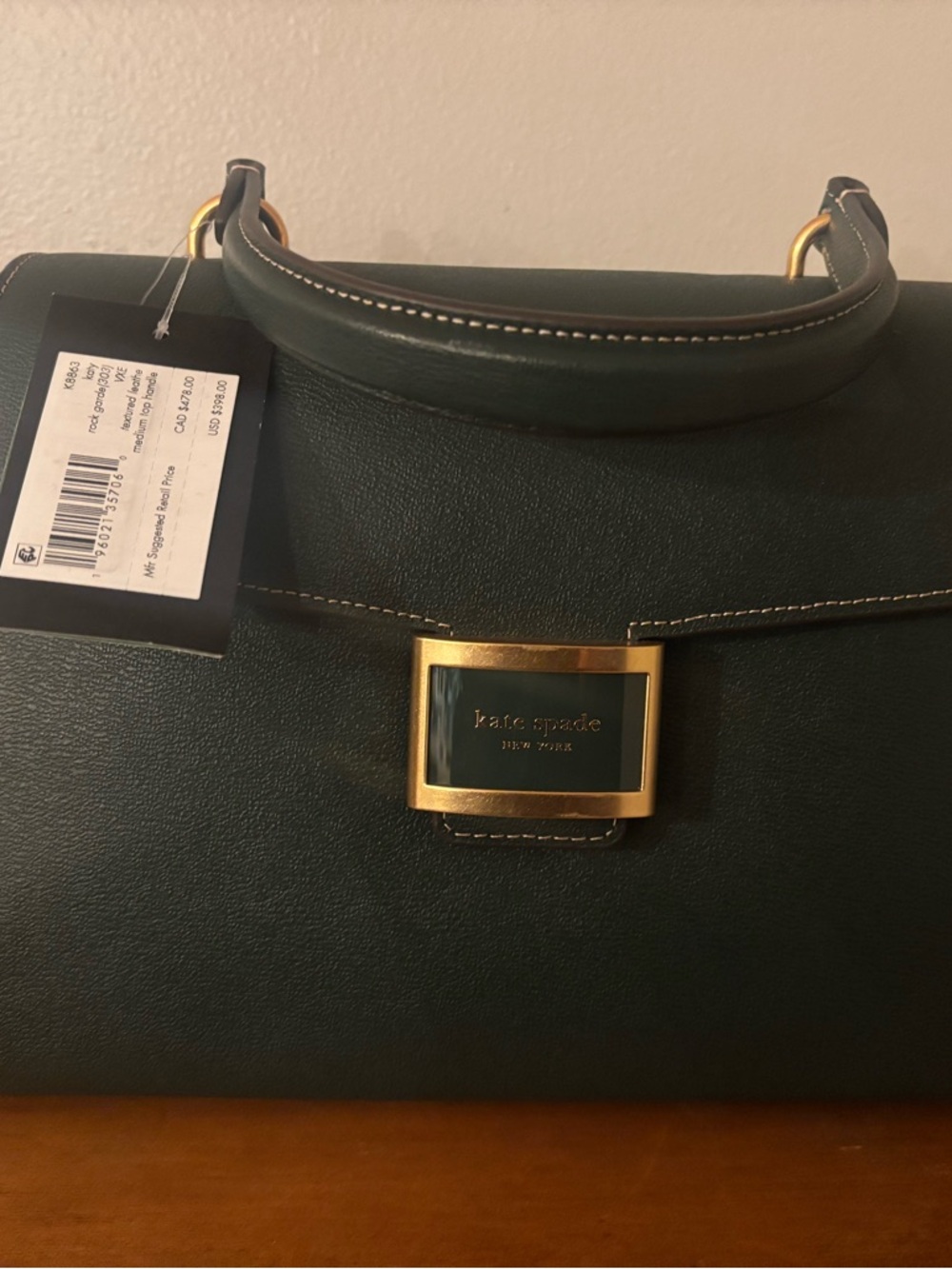 kate spade Forest Green Leather Top-Handle Satchel with Gold Hardware